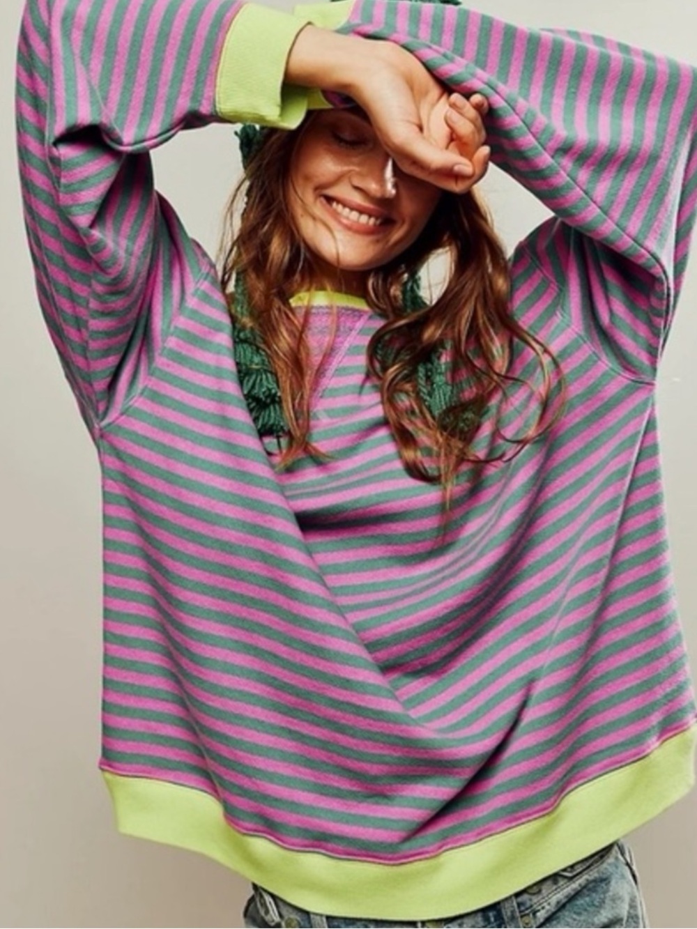 We the free classic striped over sized crew neck